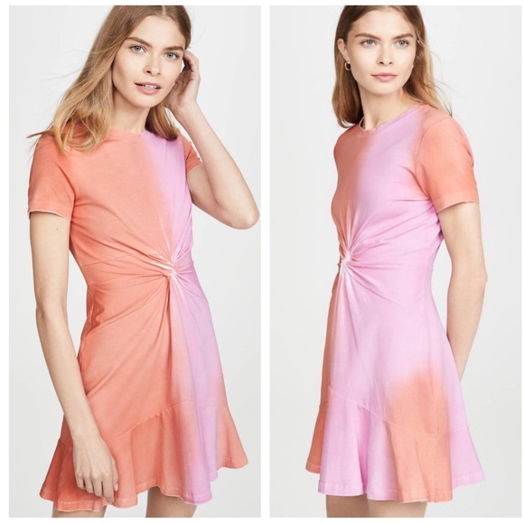 Parker Dresses & Skirts - Parker Rae Dress Ombré Twist Front Tee Large Coral & Pink Ruffle